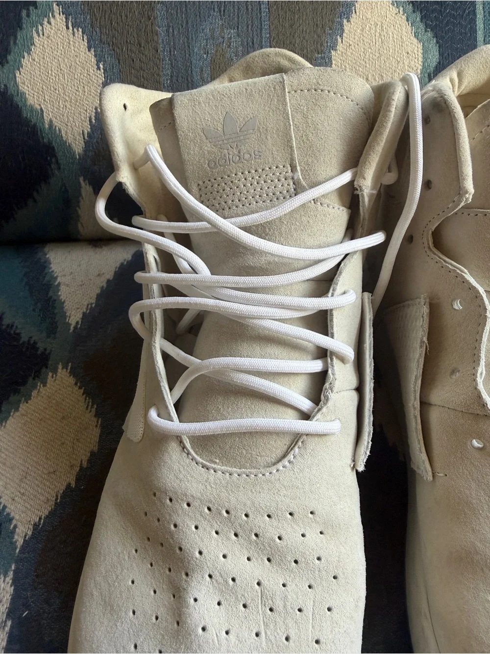 adidas Men’s Beige/Off-White High-Top Suede Sneakers